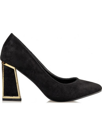Miss NV Γόβες Suede με Χοντρό Ψηλό Τακούνι Μαύρες V37-12344-34
