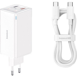Baseus GaN6 Pro Φορτιστής με Καλώδιο USB-C με 2 Θύρες USB-A & 2 Θύρες USB-C 100W Power Delivery White