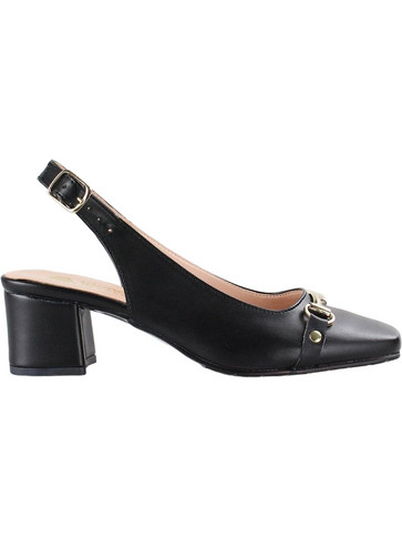 Blondie Γόβες Slingback Δερμάτινες με Χοντρό Χαμηλό Τακούνι Μαύρες KS1429