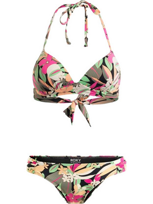 Roxy Bikini Set Τριγωνάκι Floral Ανθρακί Φούξια Μπεζ ERJX203538