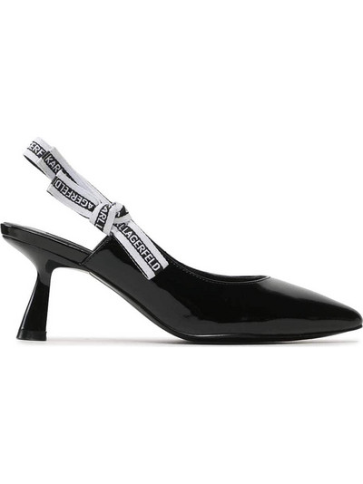 Karl Lagerfeld Γόβες Slingback Λουστρίνι με Λεπτό Χαμηλό Τακούνι Μαύρες KL30808