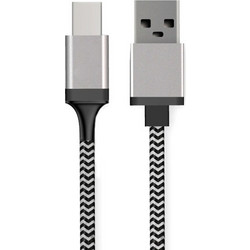 Powertech CAB-U130 Braided USB-A to USB-C 1.5m Black Grey 5210131026960