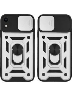 Sonique Ring Armor CamPro Back Cover Silver (iPhone XR)
