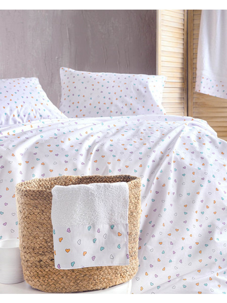 Rythmos Σετ Σεντόνια King Size Βαμβακερά 270x290 Symbol Tiny Heart Λευκό