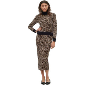 Vero Moda Μίντι Φούστα Πλεκτή Ψηλόμεση Pencil Λεοπάρ Καφέ 10314463