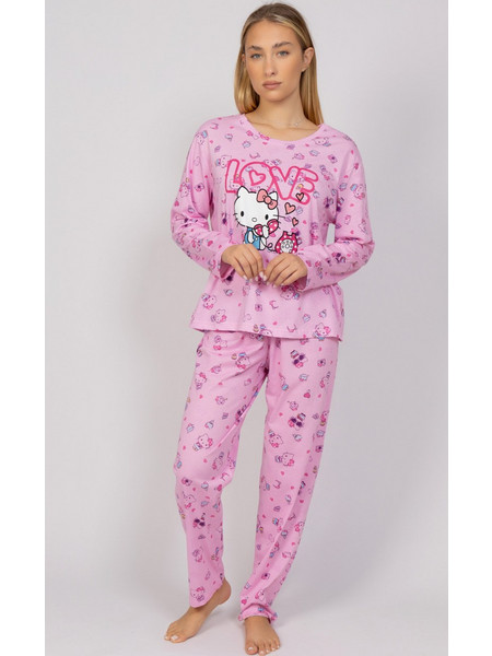 Sexen Hello Kitty Σετ Γυναικείες Πιτζάμες Χειμωνιάτικες Βαμβακερές Ροζ HK224-A