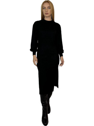 Funky Buddha Midi Καθημερινό Φόρεμα Πλεκτό Μαύρο FBL010-103-13