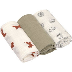 Laessig Little Forest Fox Πάνες Αγκαλιάς από Μουσελίνα Χακί Μπεζ 60x60cm 3τμχ