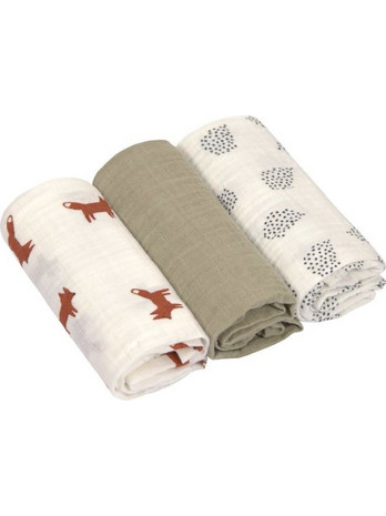 Laessig Little Forest Fox Πάνες Αγκαλιάς από Μουσελίνα Χακί Μπεζ 60x60cm 3τμχ