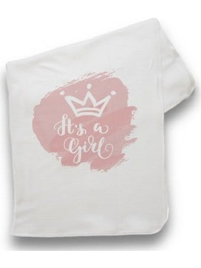 Bonjour Bebe Στέμμα It's a Girl Πάνα Αγκαλιάς Πικέ Λευκή Ροζ 75x75cm