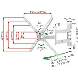 Barkan 3400W.W Βάση Τηλεόρασης Τοίχου Περιστρεφόμενη με Βραχίονα 13"-65" έως 40kg