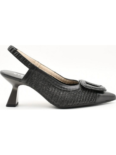 Hispanitas Γόβες Slingback Δερμάτινες με Λεπτό Ψηλό Τακούνι Μαύρες RHV254044