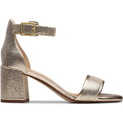 Clarks Ezoria Γυναικεία Πέδιλα Δερμάτινα Ροζ Χρυσά με Χοντρό Ψηλό Τακούνι 26181296