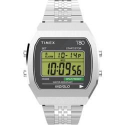 Timex 80 Alarm Ψηφιακό Ανδρικό Ρολόι Χρονογράφος με Ασημί Μεταλλικό Μπρασελέ TW2V74200