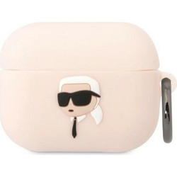 Karl Lagerfeld Karl Head 3D Θήκη Σιλικόνης με Γάντζο για Apple AirPods Pro 1 Ροζ
