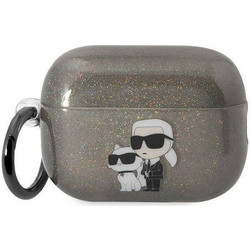 Karl Lagerfeld Glitter Karl & Choupette Θήκη Σιλικόνης με Γάντζο για Apple AirPods Pro 2 Μαύρη