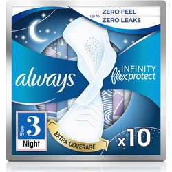 Always Infinity Flex Protect Night Μέγεθος 3 Σερβιέτες με Φτερά για Αυξημένη Ροή 10τμχ