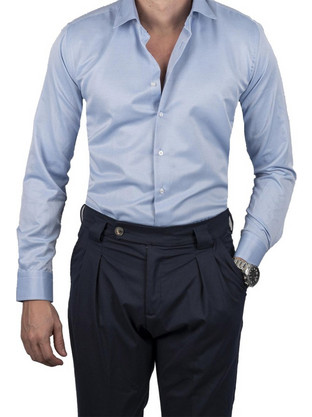 Dezign Ανδρικό Πουκάμισο Λινό Ριγέ Μακρυμάνικο Slim Fit Γαλάζιο D-23455