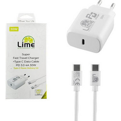 Lime LTC30W Φορτιστής με Καλώδιο USB-C με Θύρα USB-C 30W Power Delivery