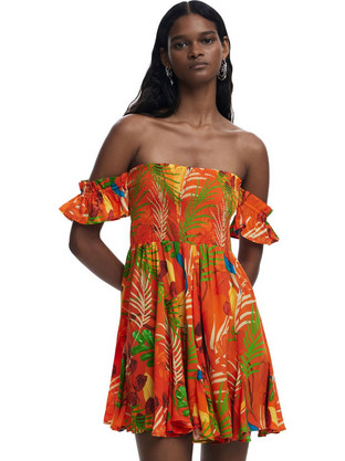 Desigual Bahamas Mini Καλοκαιρινό Καθημερινό Φόρεμα Floral Μεταξωτό Πορτοκαλί 25SWMW10-7026