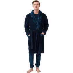 Vamp Χειμωνιάτικη Ανδρική Ρόμπα Fleece Καρό Navy Μπλε 21629