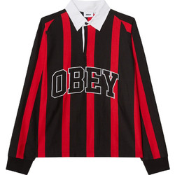 Obey Landon Stripe Ανδρική Μπλούζα Polo Μακρυμάνικη Μαύρη Κόκκινη 131040060-BKM