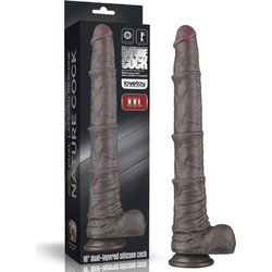 Lovetoy Dual Layered XXL 16" Ρεαλιστικό Dildo με Βεντούζα & Όρχεις 40.6cm Καφέ