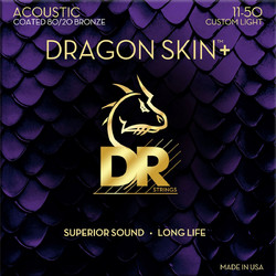 DR Strings Dragon Skin+ Coated DA8-11 Σετ 6 Χορδές Ακουστικής Κιθάρας 80/20 Bronze 11-50" Custom Light Tension