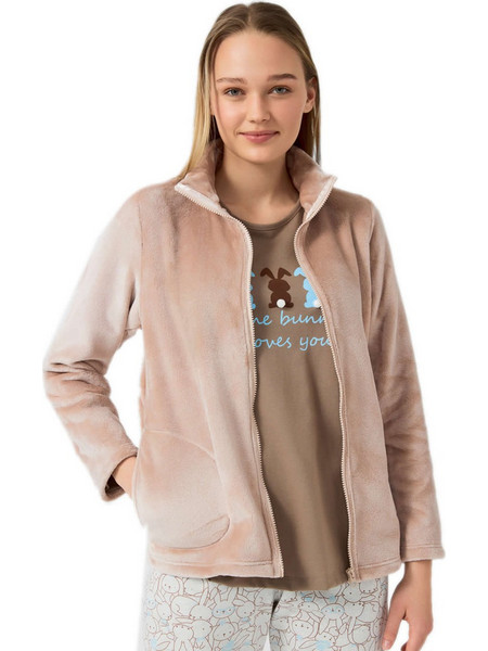 Minerva Γυναικεία Ρόμπα Χειμωνιάτικη Fleece Μπεζ 96-52985-794