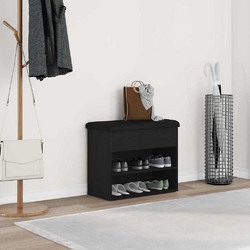 vidaXL Παπουτσοθήκη Σκαμπό Ξύλινη Μαύρη M60xΠ30xΥ48cm 862990