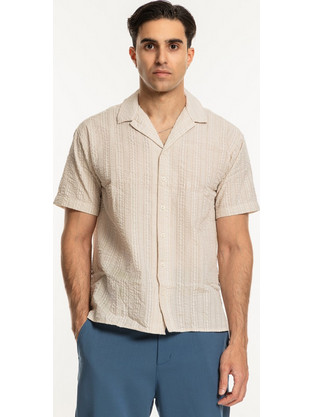 Jack & Jones Ανδρικό Πουκάμισο Κοντομάνικο Κανονική Γραμμή Μπεζ 12257481
