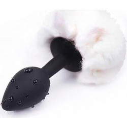 LateToBed Afterdark Pompon Small Πρωκτική Σφήνα 7cm Λευκή Μαύρη