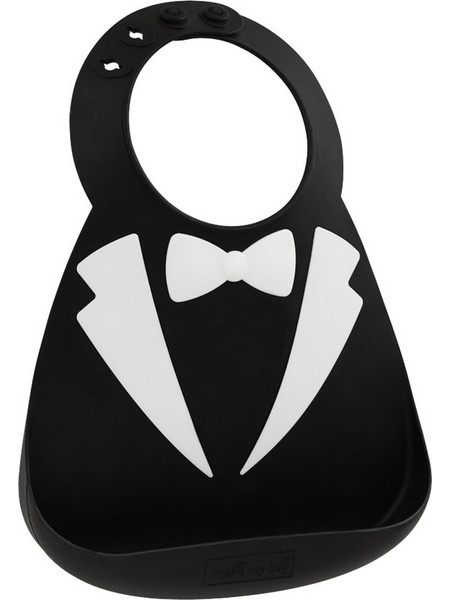 Make my day Tux Αδιάβροχη Σαλιάρα Σιλικόνης με Κουμπί & Τσέπη 6m+ Μαύρη Λευκή