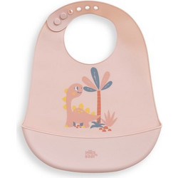 Interbaby Dino Αδιάβροχη Σαλιάρα Σιλικόνης με Κουμπί & Τσέπη Ροζ