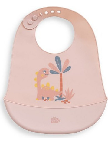 Interbaby Dino Αδιάβροχη Σαλιάρα Σιλικόνης με Κουμπί & Τσέπη Ροζ