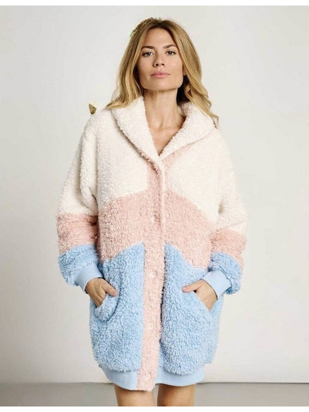 Muydemi Γυναικεία Ρόμπα Χειμωνιάτικη Fleece Εκρού Γαλάζια 02031019