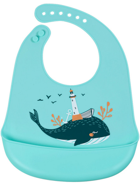 Whale Αδιάβροχη Σαλιάρα Σιλικόνης με Κουμπί & Τσέπη 6m+ Τιρκουάζ