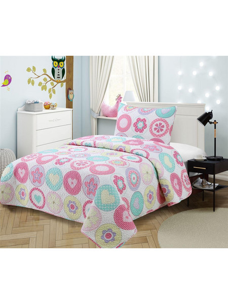 Dimcol Σετ Παιδικό Κουβερλί Μονό Microfiber με Μαξιλαροθήκη 160x220 419 Λευκό Ροζ