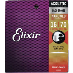 Elixir Strings Nanoweb 11308 Σετ 8 Χορδές Ακουστικής Κιθάρας 80/20 Bronze 16-70"