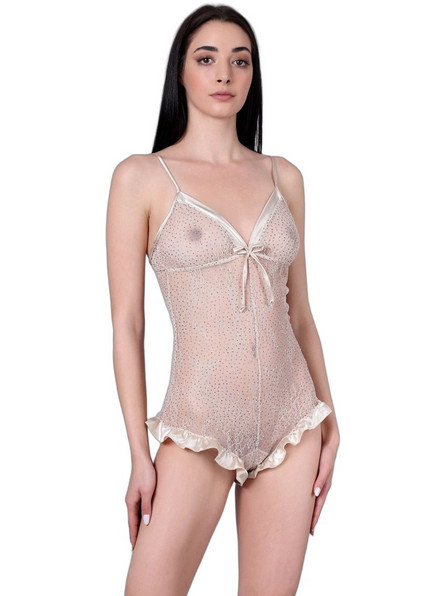 Milena By Paris Sexy Κορμάκι Brazil Σατέν See Through Χρυσό 2435