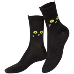 Eat My Socks Black Cat Βαμβακερές Ανδρικές Κάλτσες Ψηλές με Σχέδια Μαύρες EMSNSCCABK