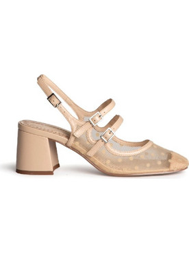 Corina Γόβες Slingback με Χοντρό Χαμηλό Τακούνι Μπεζ M6260