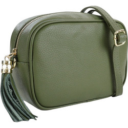 Passaggio Leather Γυναικείο Τσαντάκι Χιαστί Δερμάτινο Χακί με Στενό Λουρί 5655-KR-93