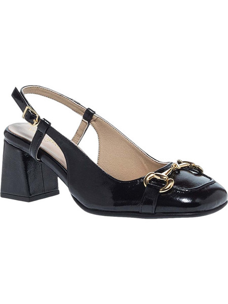 Maison Minrelle Γόβες Slingback Λουστρίνι με Χοντρό Χαμηλό Τακούνι Μαύρες 10629001