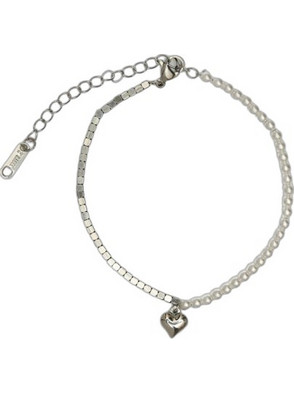 RO Accessories Γυναικείο Βραχιόλι Αλυσίδα με Καρδιά Ασημί BR074