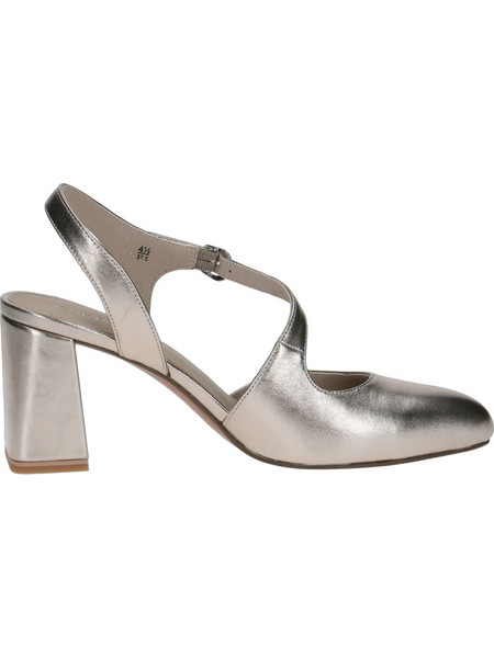 Caprice Γόβες Slingback Δερμάτινες με Χοντρό Ψηλό Τακούνι Ασημί 9-29600-44-341
