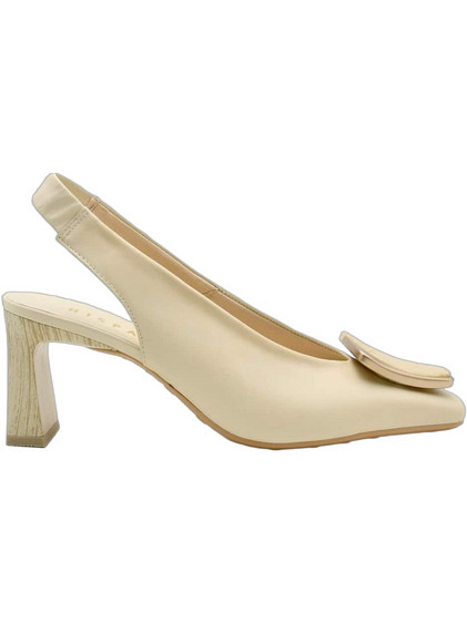 Hispanitas Γόβες Slingback Δερμάτινες με Χοντρό Ψηλό Τακούνι Μπεζ HV264762-C003