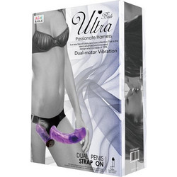 Baile Ultra Passionate Harness Strap On με Διπλό Dildo 17.5cm & Δόνηση Μωβ