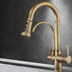 Bonken HT-1664 Μπαταρία Κουζίνας Πάγκου Τριπλής Παροχής Ανάμεικτη με Ντουζ Χρυσή