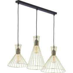 TK Lighting Sahara Κρεμαστό Φωτιστικό Οροφής Ράγα Καμπάνα Πλέγμα Τρίφωτο E27 Χρυσό 83x30x150cm 3352
